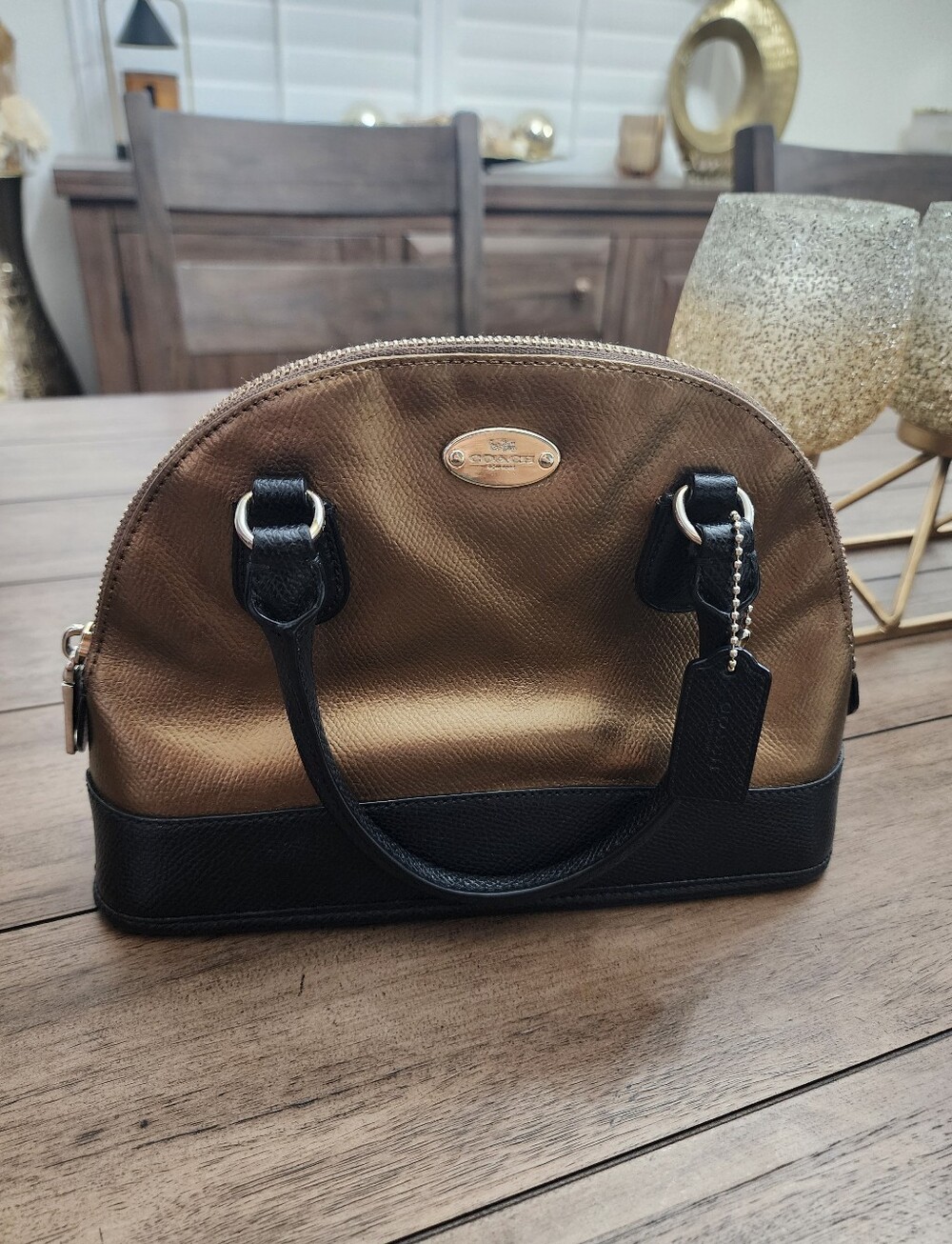 COACH Metallic Bronze and Black Dome Satchel